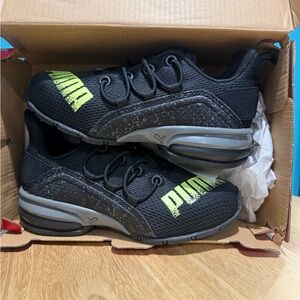 PUMA Kids Black and Neon Green Sneakers